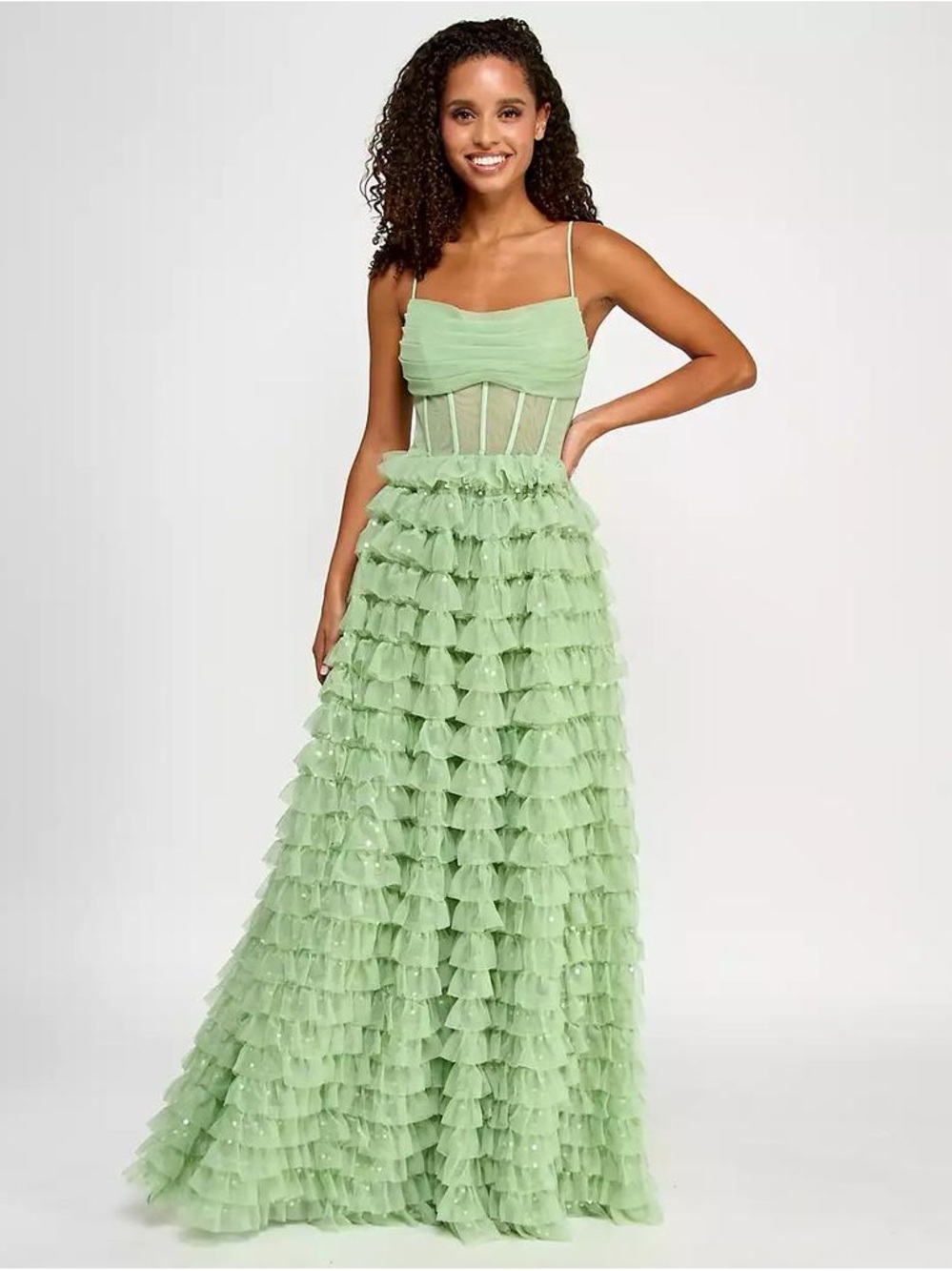 Say Yes Women’s Juniors' Ruffled Embellished Corset Gown, Created for Macy's
